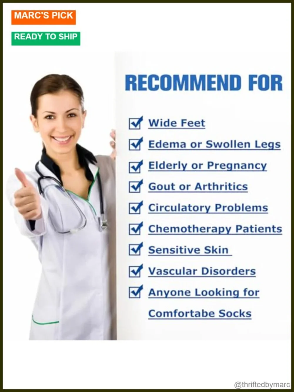Non-binding Diabetic Socks for Men Women, Loose Top Crew Cotton Thick Cushion